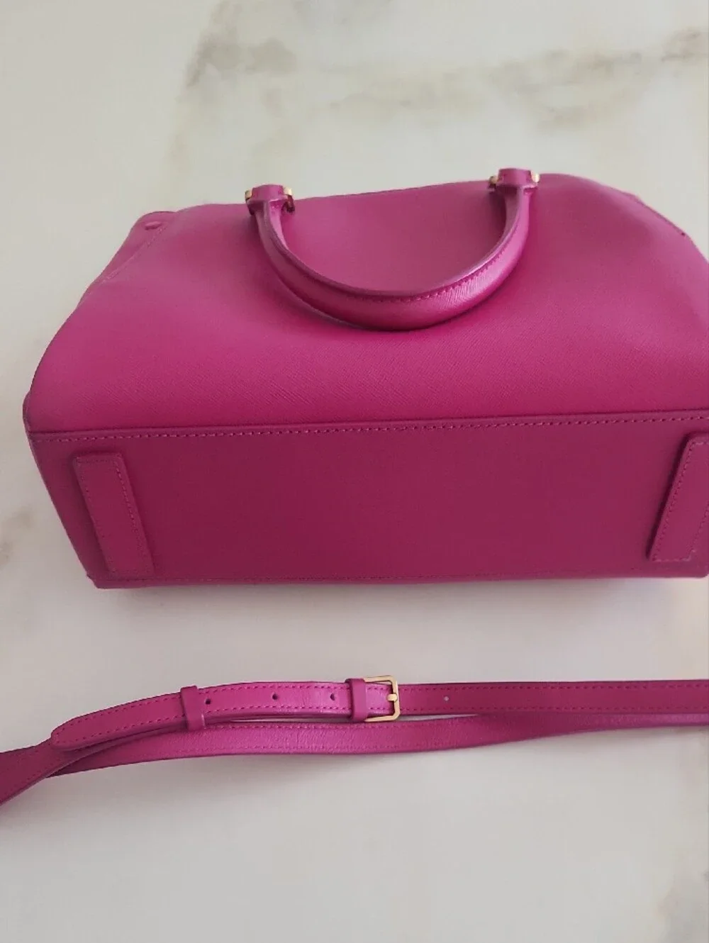 MCM Fuchsia Pink Saffiano Leather Top-Handle Satchel W/Crossbody Strap